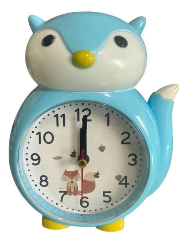 Relógio Analógico Mesa Raposa Decorativo Infantil Azul