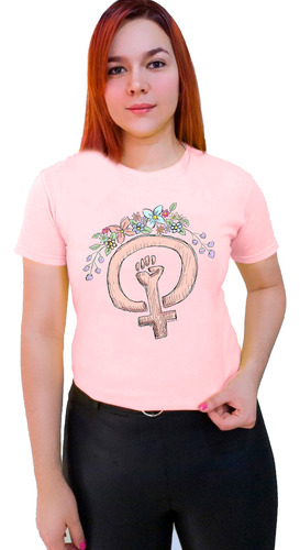 Polera Feminista Símbolo Con Flores Mujer 8 Marzo Marcha C36