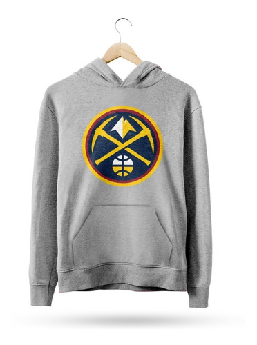  Buzo Canguro Nba Denver Nuggets Logo Simple Gris