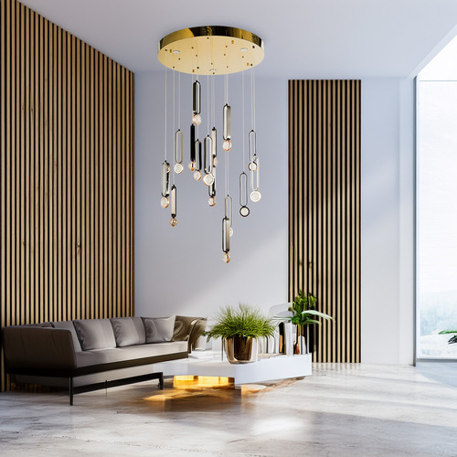 Lampara Colgante Moderna Doble Altura Cryssty Marca Class Dorado