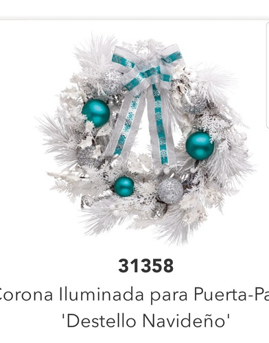 Imagen 1 de 3 de Corona Blanca Con Azul Turquesa Navideña Para Puerta Home