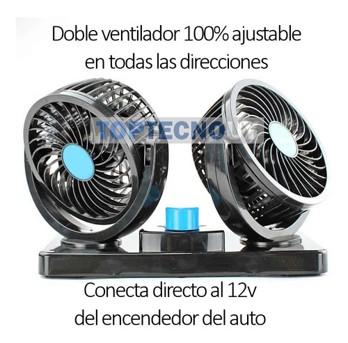 Imagen 3 de 5 de Ventilador Doble Para Auto Con Conexión 12v Rotacion 360º ®
