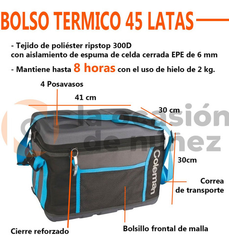 Imagen 2 de 8 de Bolso Conservador Termico Coleman 45 Latas Plegable 8hs Frio