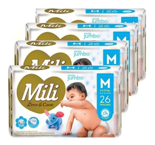  Fralda Mili Descartável Love Care- Tam: M- 104 Fraldas