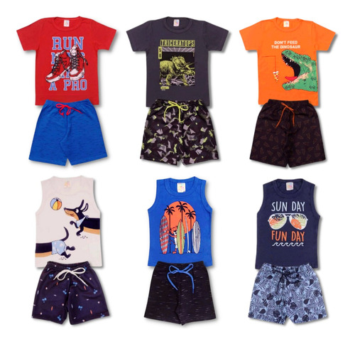 Kit 12 Peças Menino Roupa Infantil Verão Juvenil Barato Top