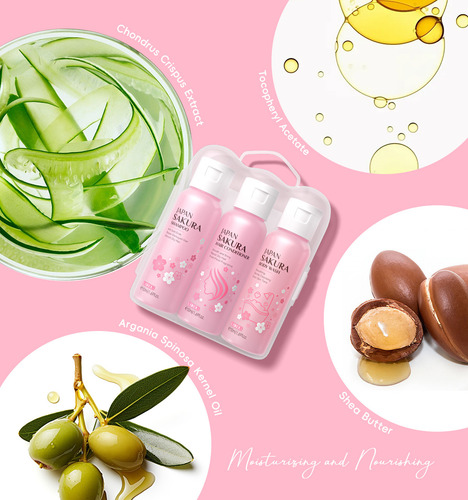 Ml Set De 3 Piezas For Baño Y Cabello Sakura