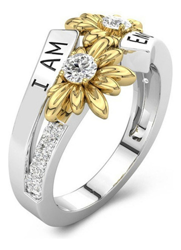 Anillo De Diamantes De Girasol Con Letras De Color Claro Par