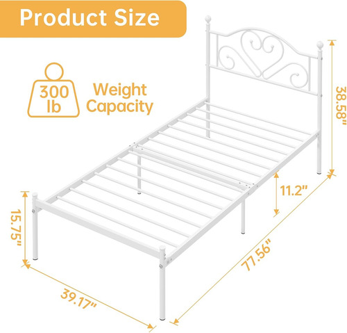 Base De Cama Individual Weeho De Metal Blanco