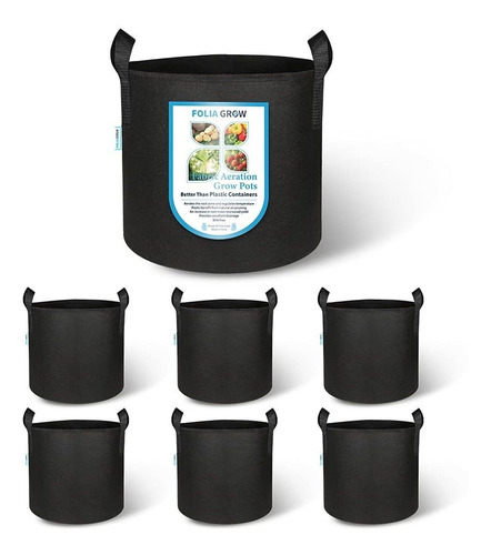 Folia Grow 6 Bolsa Cultivo Delanta 5 Galone Maceta Tela