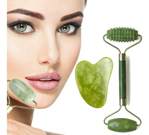 Rodillo De Masaje Facial Jade Gua Sha Antienvejecimiento