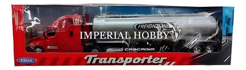 Freightliner Cascadia Tanker Semirremolque - Rp Welly 1/32 Rojo Y Plateado