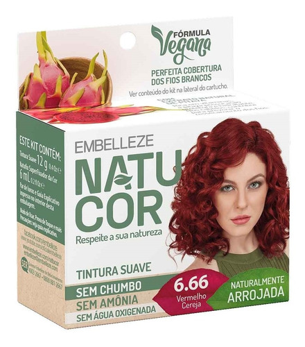 Kit Tintura Natucor  Tinta de cabelo tom 6.66 vermelho cereja para cabelo