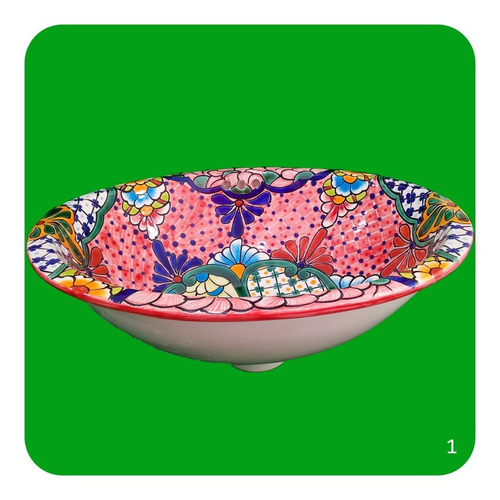 Imagen 2 de 2 de Lavabo Grande Color De Cerámica Tipo Talavera 44x36x17 Cm M1