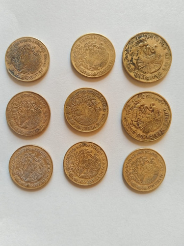 9 Monedas Coleccionables Mexicanas De 50 Cent De 1968 A 1976 (Usado)