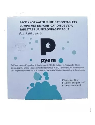 Pastillas Potabilizadoras Pyam X 400 Comprimidos 10 Litros