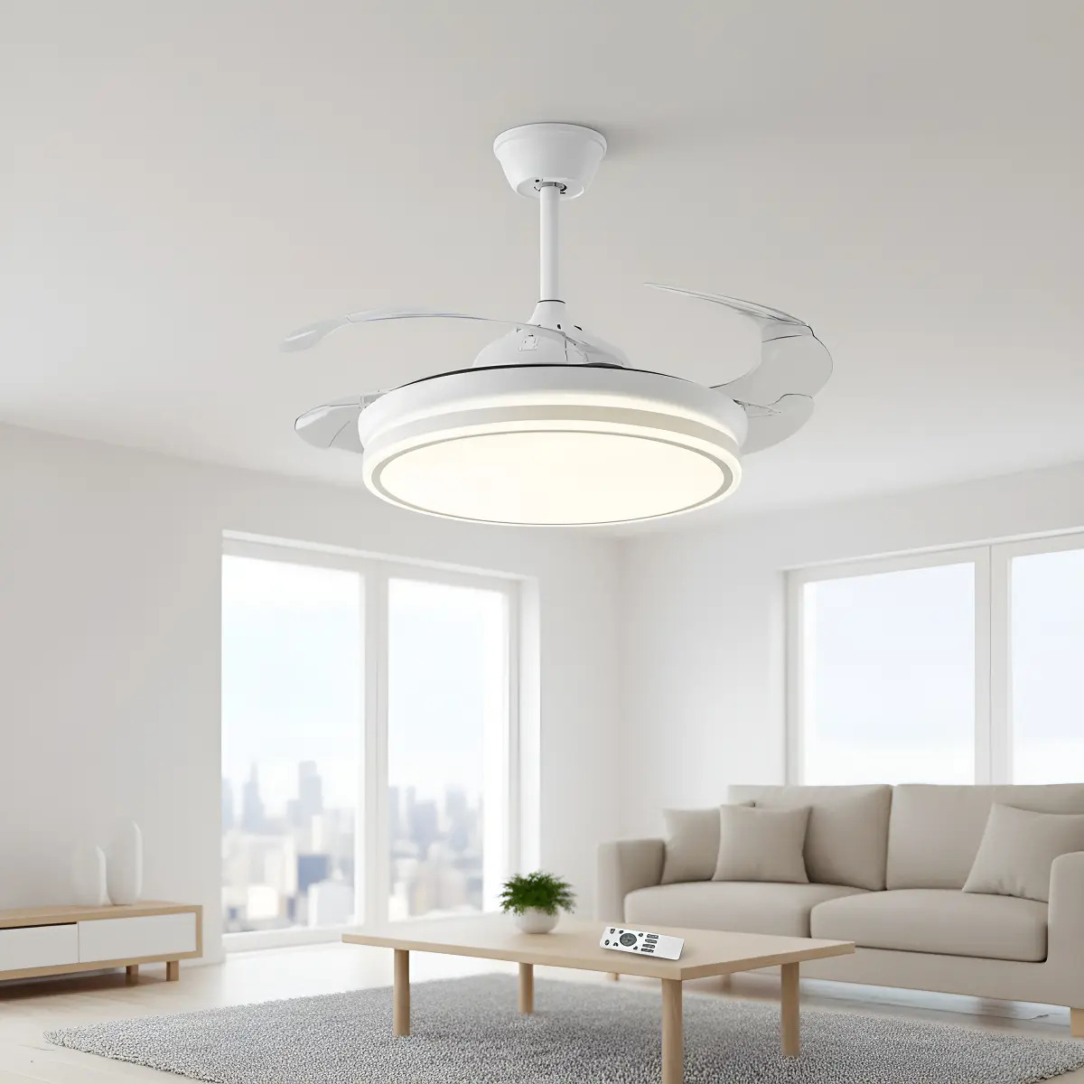 Ventilador Techo Owen 42'' Retráctil Luz Led Control 1.06 M 50hz Blanco Transparente Plástico 3