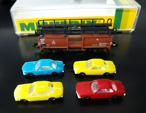 Imagen 2 de 2 de Vagon Minitrix Con 4 Autos Escala N 1:160 Envio Gratis