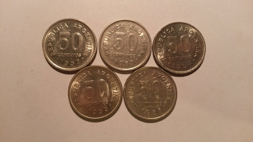 Serie 5 Monedas 50 Centavos 1952 A 1956 - San Martín