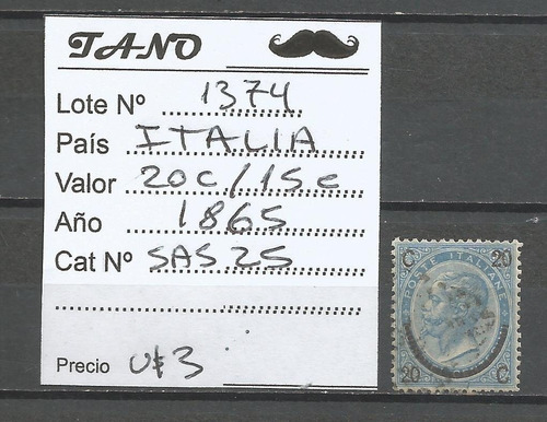 Lote1374 Italia 20c/15cent. Año 1865 Sas# 25 Tipo 3 Estampil