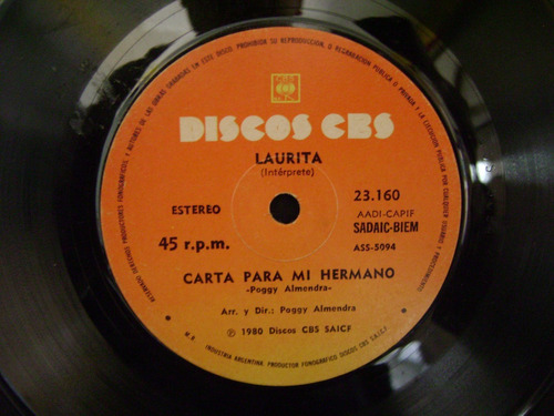 Laurita-carta Para Mi Hermano-vinilo Simple-7 Puntos