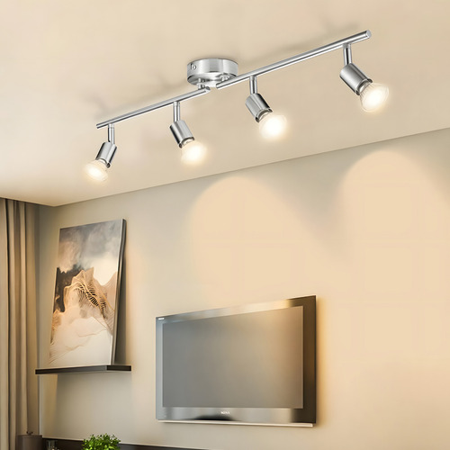 Dehobo Gu10 Cromo Lámpara De Riel Para Decorativas Moderna Iluminación 4 Luces Iluminación De Riel Color Plateado Flexible Lamparas Decorativas Colgantes Lamparas Decorativas Techo Lamparas De Riel