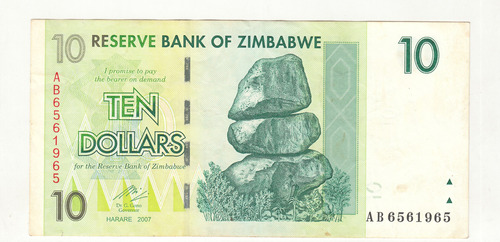 Billete De Zimbabwe 10 Dolares Año 2007 (c85)