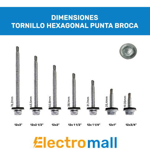 Tornillo Hexagonal Punta Broca 12 X 1 1/2 Caja 100 Unidades