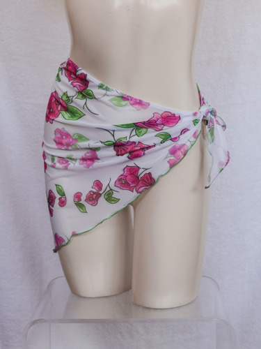 Pareo Blanco Con Estampado De Buganvilias