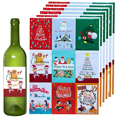 54 Pcs De Etiquetas De Botellas De Vino De Acción De G...