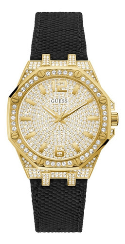 Reloj Original Marca Guess Para Mujer Shimmer Color De La Correa Negro Color Del Bisel Dorado Color Del Fondo Dorado