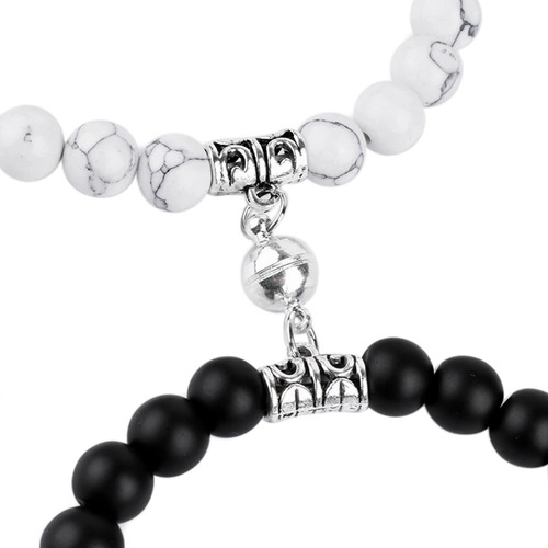 Imagen 6 de 10 de Pulsera Para Parejas Con Imán Piedras Naturales Charms
