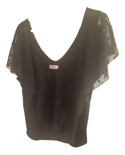 Blusa Vestir Color Negro Con Valado De Encaje