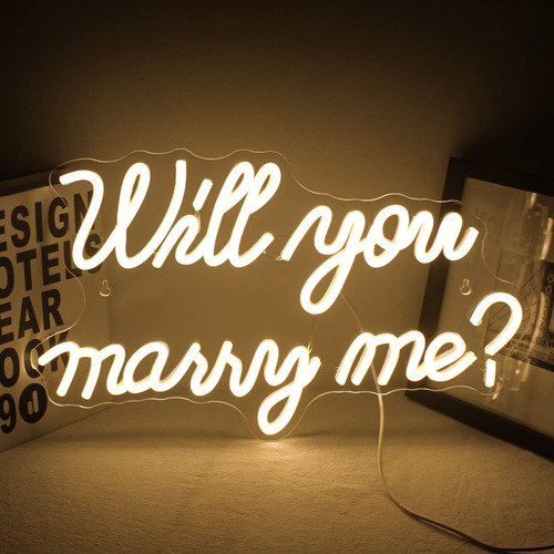 Letrero De Neon Con Texto En Ingles «will You Marry Me» Para