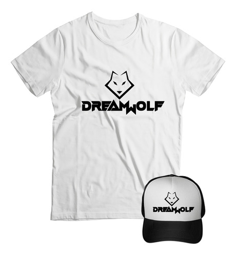 Remera Y Gorra Dreamwolf Blanca -premium/youtuber/adulto1