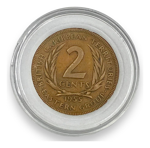 Antigua Moneda Estados Del Caribe Oriental D 2 Centavos 1955 (Usado)