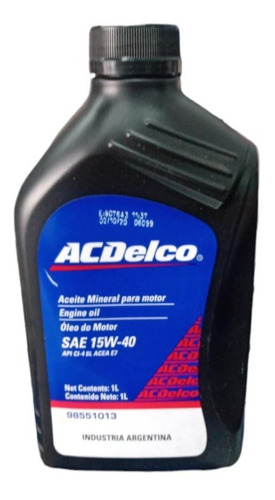 Aceite Acdelco Mineral 15w40 X 1 Litro 