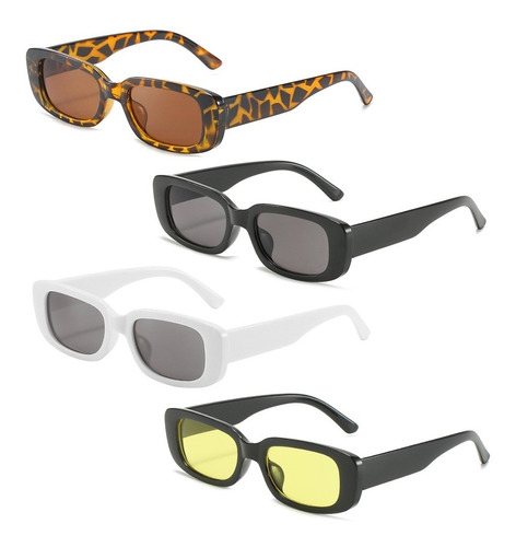 4 Piezas Gafas De Sol Rectangulares Estilo Vintage Casual