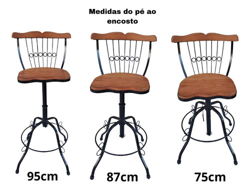 Kit 4 Banquetas Bistro Em Ferro E Madeira Para Area Gourmet Acabamento Da Estrutura Eletrostática Cor Preto