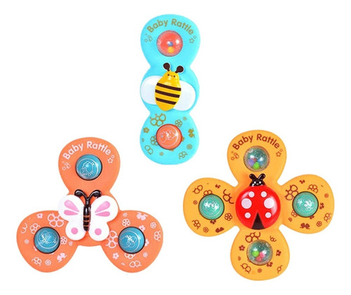 Kit 3 Spinner Brinquedo Estimulo Bebê Gira Ventosa Sensorial Cor Colorido