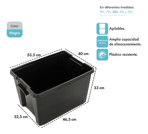 Set X6 Organizadores De Plástico Life Box 50l Negro