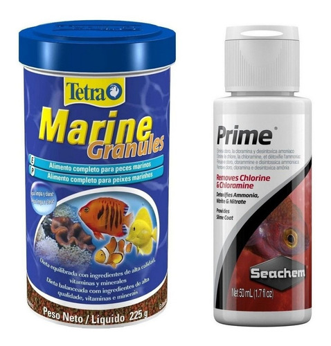 Kit Ração P/ Peixe Tetra Marin Gran 225g+ Seachem Prime 50ml