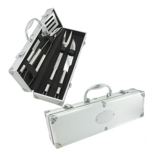 Set Bbq En  Aluminio Familia + 4 Utensilios Para Asados 