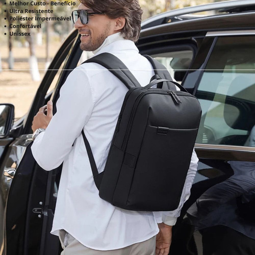 Mochila Notebook Resistente À Água 15,6 Slim Cor Preto Lisa