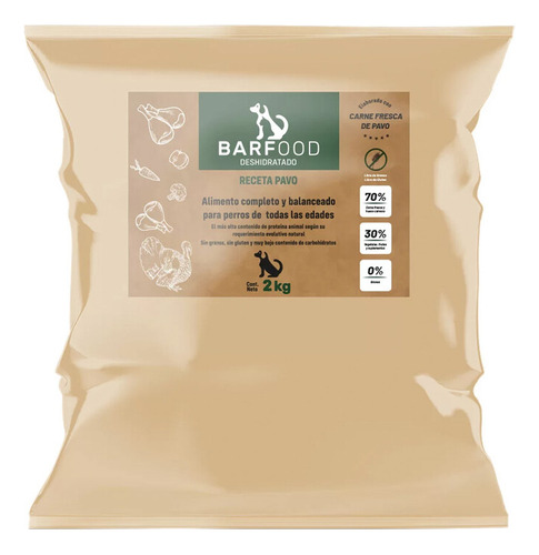 Barfood Deshidratado Pavo Para Perros Raza Grande 2 Kg Bolsa