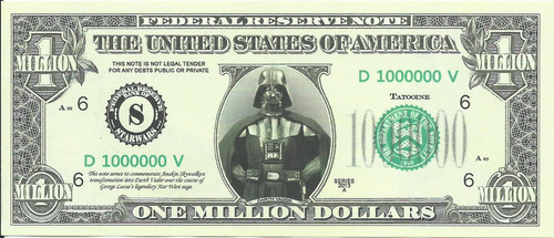 Billete Darth Vader Star Wars Un Millón Coleccionable Arte