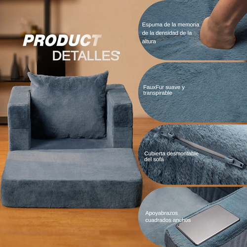 Sofá Cama Plegable Individual 3 En 1, Sillón Con Almohada