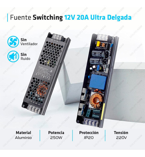 Imagen 3 de 10 de Fuente 12v 20a Metalica Regulada Ultrachata Tira Led Camaras