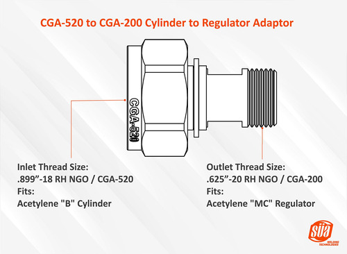 Adaptador Acetileno Cga-520 (tamaño B Cilindro) Cga-200 Mc)
