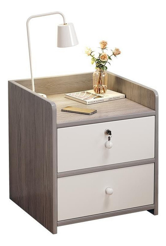 Buró Mesa De Noche Para Recamara Estilo Vintage Simple Acabado Mate Color Gris/blanco