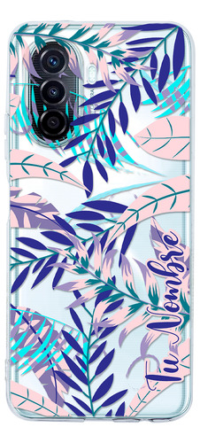 Funda Para Huawei Para Mujer Hojas Flores Con Tu Nombre